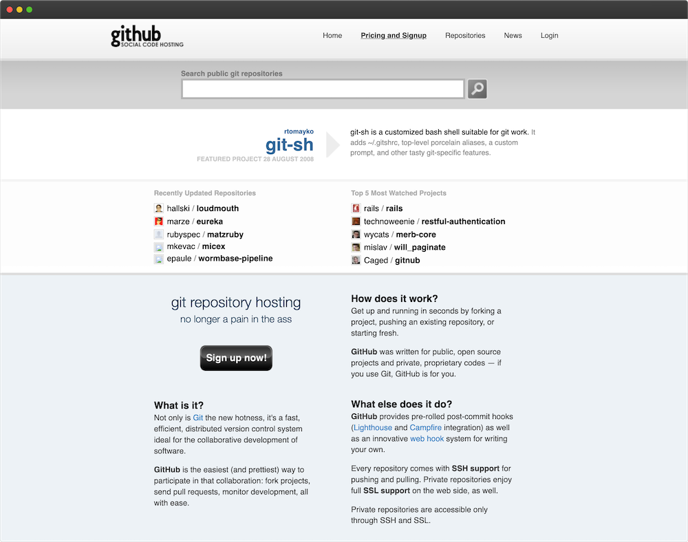GitHub，2008 年 8 月